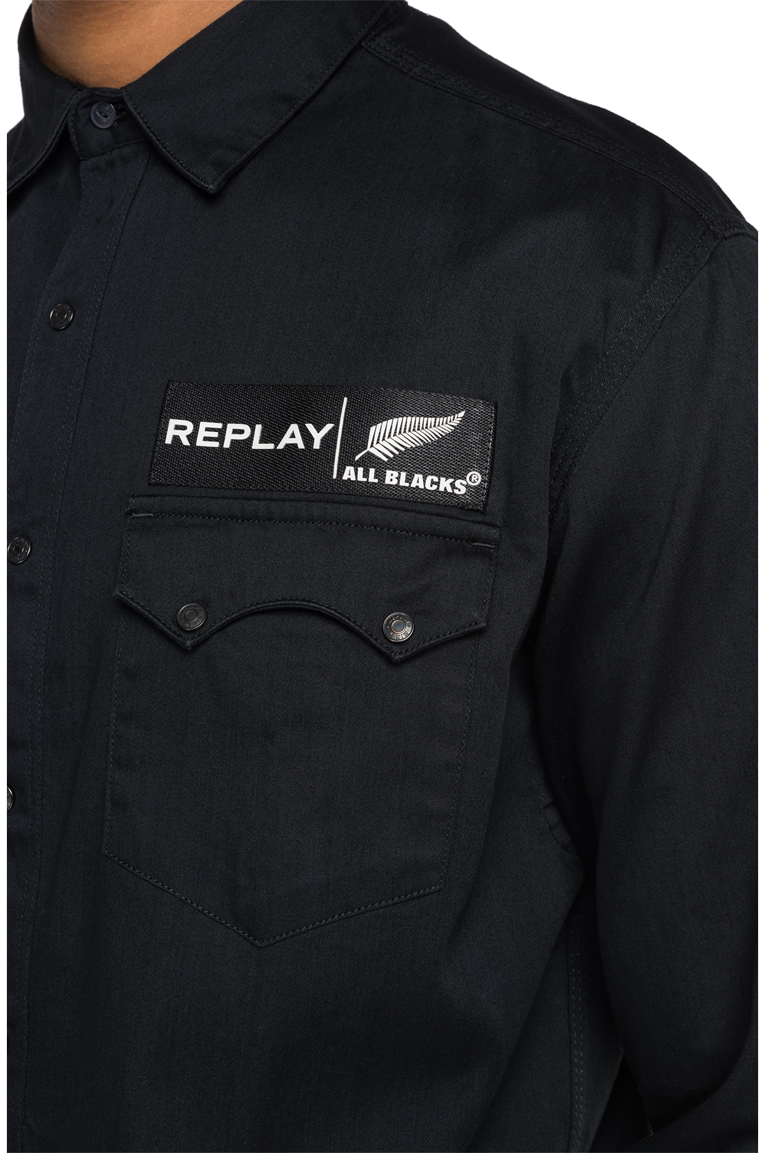ALL BLACKS &times; REPLAY ブラックデニムシャツ 詳細画像